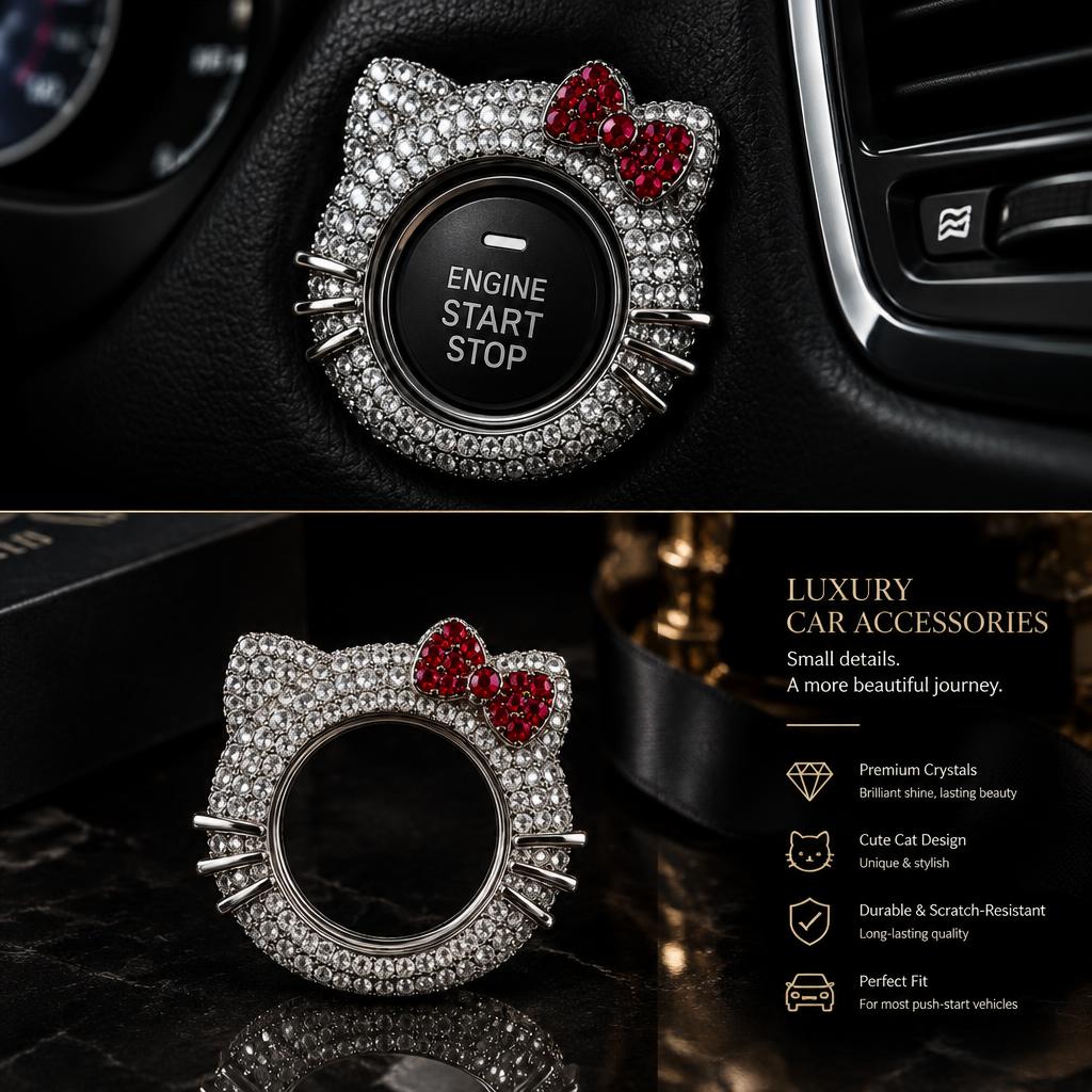 Crystal Kitten Start Button Cover