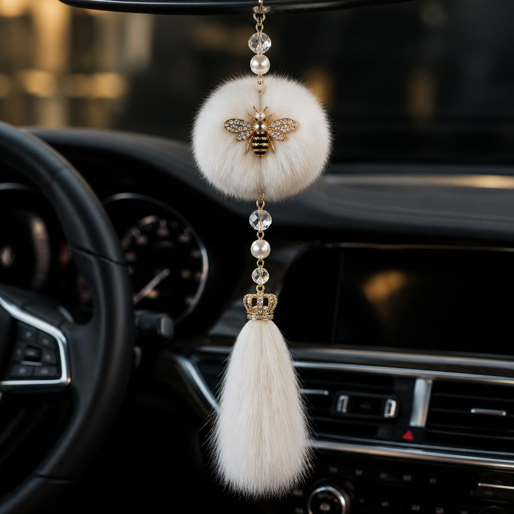 Snow Bee Fur Mirror Charm